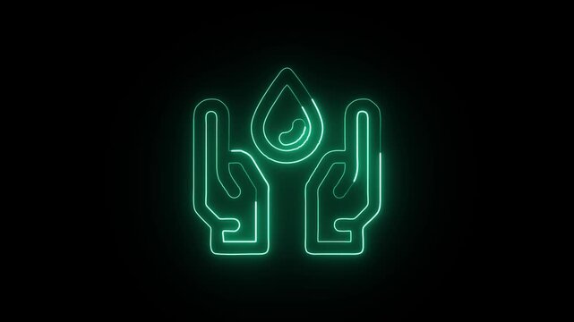 Water Saving Animation with Glowing Lines on Black Background