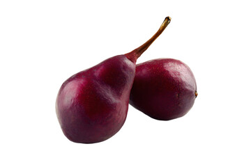 two red pears sitting next to each other