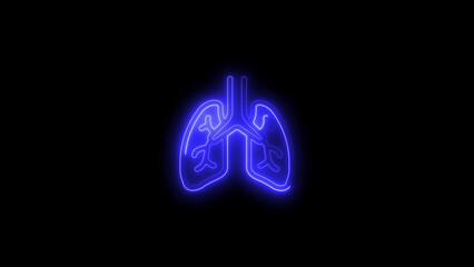 Blue Neon Lungs Icon on Black Background respiratory system
