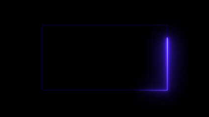 Blue Neon Rectangle Frame on Black Background glowing