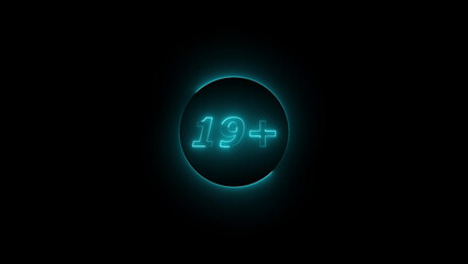 Neon 19 Plus Symbol Glowing On Black Background nineteen plus