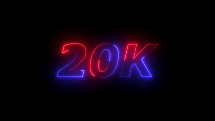 Neon 20 K text in red and blue on black background