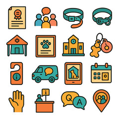 Community icon collection. social, pet, school, calendar, communication, location flat