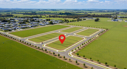 Empty Residential Land Plot with Location Pin – Real Estate Investment and Property Development Concept in Rural Area