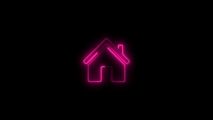 Pink Neon House Outline on Black Background home building
