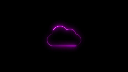 Purple neon cloud outline on black background pink