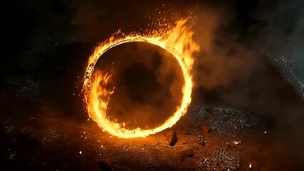 Fiery ring of flames against a dark background - Powered by Adobe