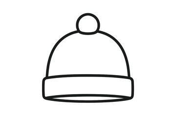 Naklejka premium Beanie cap template vector illustration. Winter hat with pom-pom icon. Line art sketch of warm headwear for cold weather. Isolated clothing accessory for fashion design.