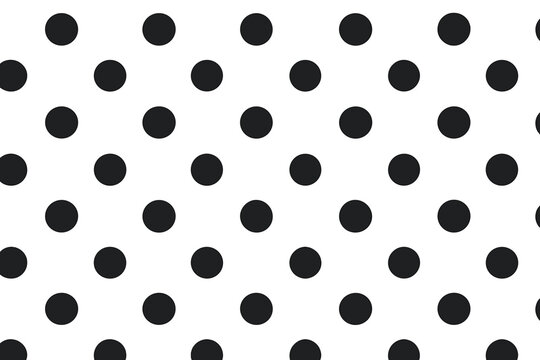 Seamless polka dot pattern with black circles on a white background. Classic, minimalist, retro geometric abstract design. Vector illustration for fabric, wallpaper, textile.