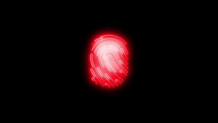 Red Neon Fingerprint Glows on Black Background identification
