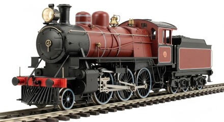 Obraz premium A vintage steam locomotive train is isolated on white background, showcasing its classic design