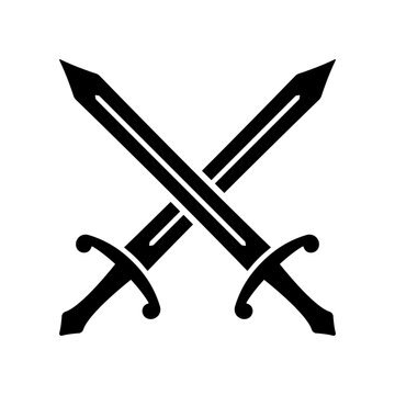 Crossed swords icon. Black silhouette. Front side view. Vector simple flat graphic illustration. Isolated object on white background. Isolate.