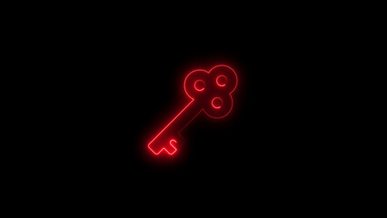 Red Neon Key Silhouette on Black Background lock