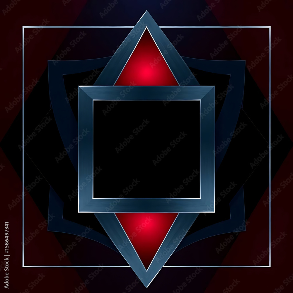 Poster A layered geometric design features a square frame with triangles, creating a futuristic backdrop