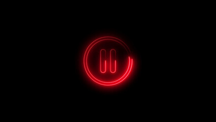 Red Neon Pause Symbol on Black Background glowing icon