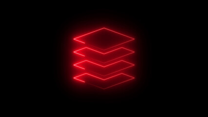 Stacked Red Neon Geometric Shapes on Black abstract