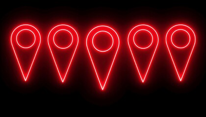 Four glowing red location markers