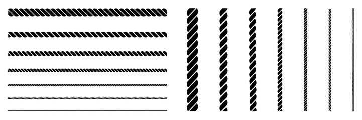 Straight ropes collection. Nautical rope silhouette set. Vector illustration isolated on white. © Віталій Баріда