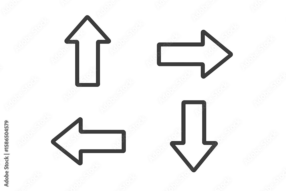 Aufkleber set of four black arrow icons in a simple line art style. web and mobile app user interface (ui) ele