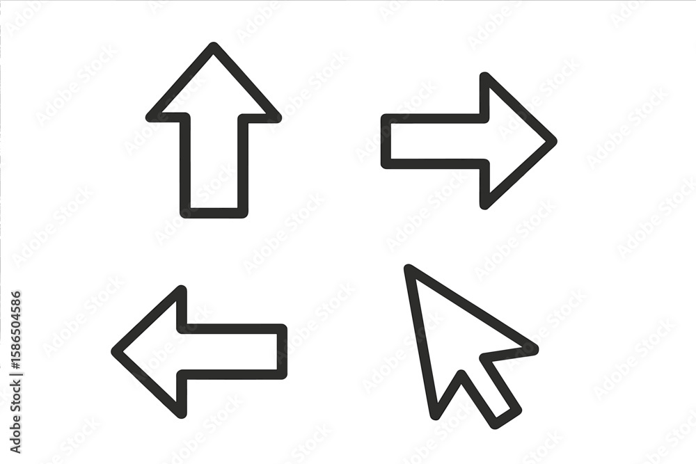 Poster arrow icon set in simple line style. collection of black directional signs for web and mobile app de