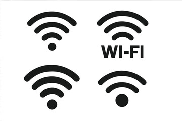 Black WiFi icons set. Wireless internet signal strength symbol. Flat vector graphic for web, mobile app design. Network connection, hotspot access point technology concept.