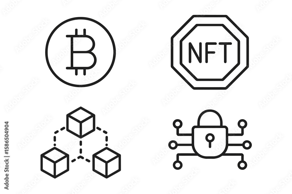 Poster cryptocurrency web icon set. crypto technology and blockchain symbols for web and mobile app design.
