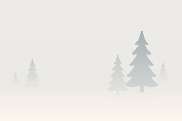 Serene Winter Landscape with Frosty Trees in Soft Fog Atmosphere