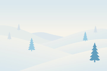 Fototapeta premium Serene Winter Landscape with Soft Snow and Gentle Blue Pines