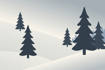 Serene Stylized Forest Landscape with Silhouetted Evergreen Trees