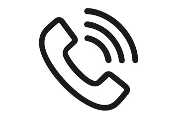 Classic Phone Receiver Icon with Sound Waves &ndash; Black Line Art Simple Communication Symbol for Call Dialer Mobile App, Transparent PNG Vector Illustration for Digital and Print Use