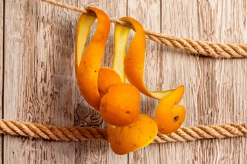 Orange peels hang to dry. A pleasant rustic colonial setting.