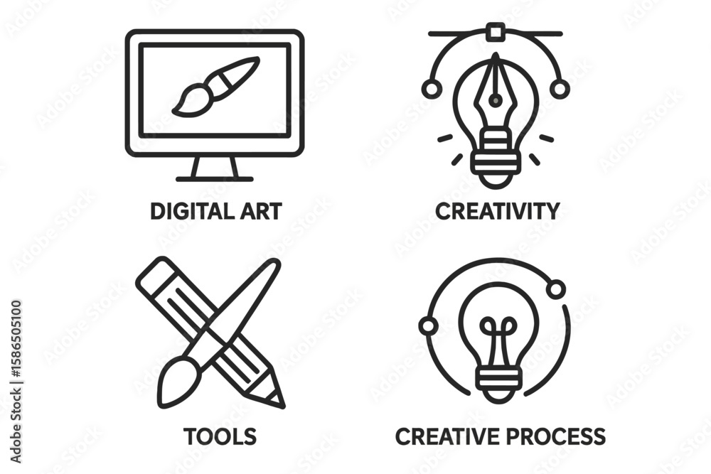 Fototapete graphic design line icons set. vector symbols for web and mobile app. digital art, creativity, tools