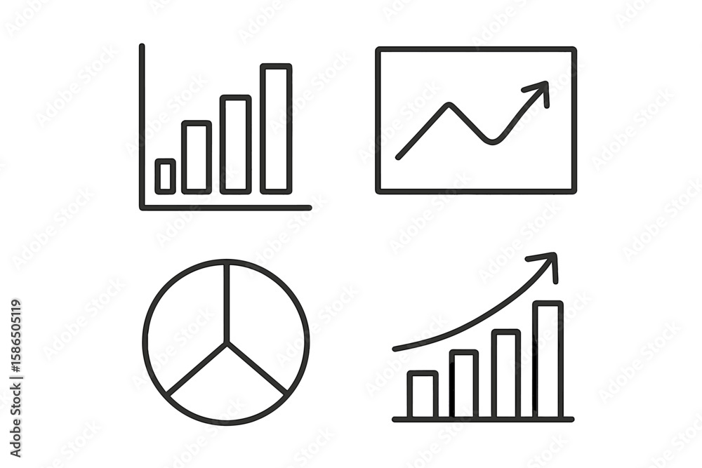 Poster graph and chart line icon set. business data visualization, financial analytics, and statistics repo