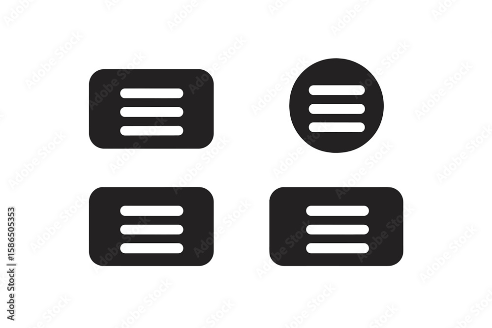 Poster hamburger menu icon set for web and mobile app ui design. vector collection of black navigation butt