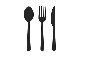Modern Spoon, Fork, and Knife Silhouette Vector Set on Transparent Background, Minimalist Cutlery Icons for Kitchen, Restaurant, Cafe, Dining, Food Service, Black Flat Style Illustration