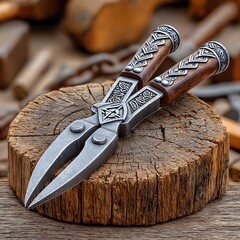 Dark steel dagger with wooden grip high resolution picture