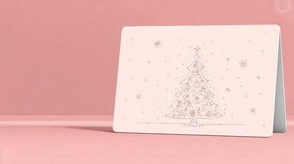 Christmas greeting card featuring a hand-drawn tree and snowflakes  