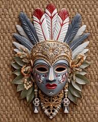 Decorative ancestor mask with feathered cultural look high resolution picture