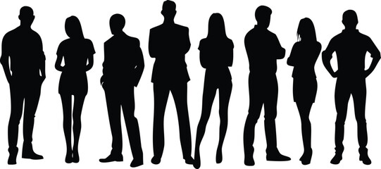Business and Casual People Silhouette Vector Set, Standing Pose Collection