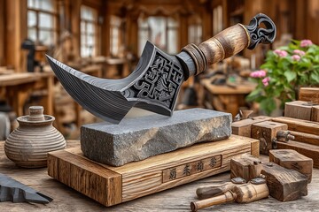 Decorative Blade With Wooden Grip Showcase high resolution image
