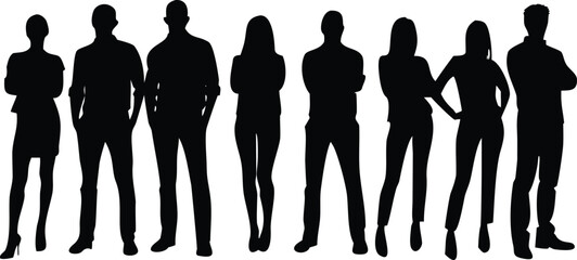 Business and Casual People Silhouette Vector Set, Standing Pose Collection