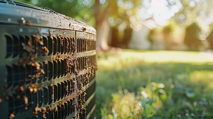 Neglected air conditioning unit requiring maintenance for improved performance and air quality