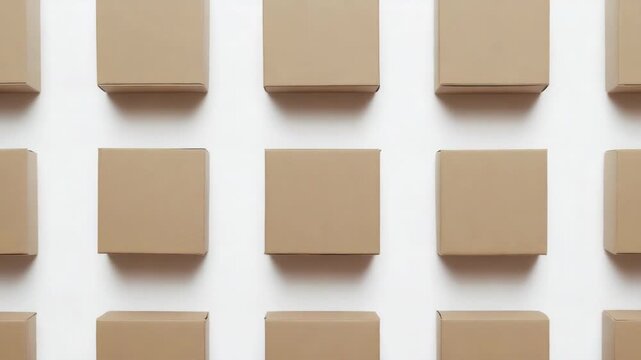 A series of identical brown cardboard boxes stacked neatly in rows, indicative of a well-organized distribution or logistics center.