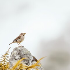 Fototapeta premium Sparrow perched on rock in natural setting