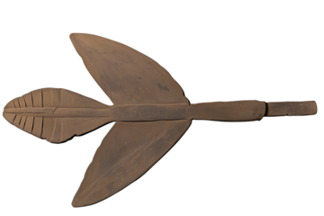Archaeological artifact, metal arrow, isolated white background
