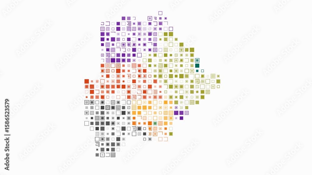 Poster botswana dotted animation. shape of the country build of pulsating colored dots. large size square b