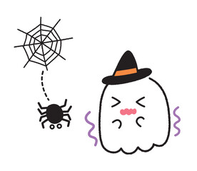 怖がりおばけのイラスト（ハロウィン素材）/Scared Ghost Illustration (Halloween Material)