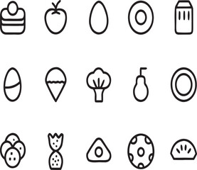 Collection of Line Art Food Icons Fruits, Vegetables, and Sweets