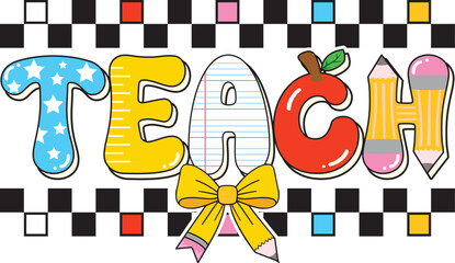 Retro Teacher SVG, Preppy Teach SVG PNG