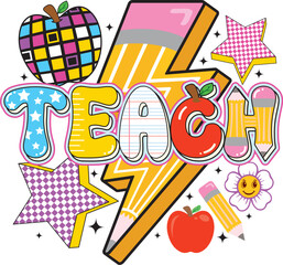 Retro Teacher SVG, Preppy Teach SVG PNG